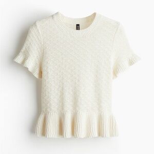 H&M Divided RUFFLE-TRIMMED POINTELLE-KNIT TOP size Small